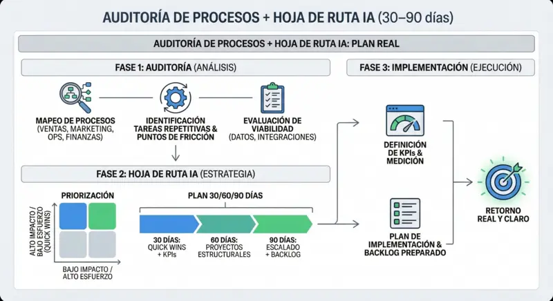 Ilustración de auditoría de procesos con IA